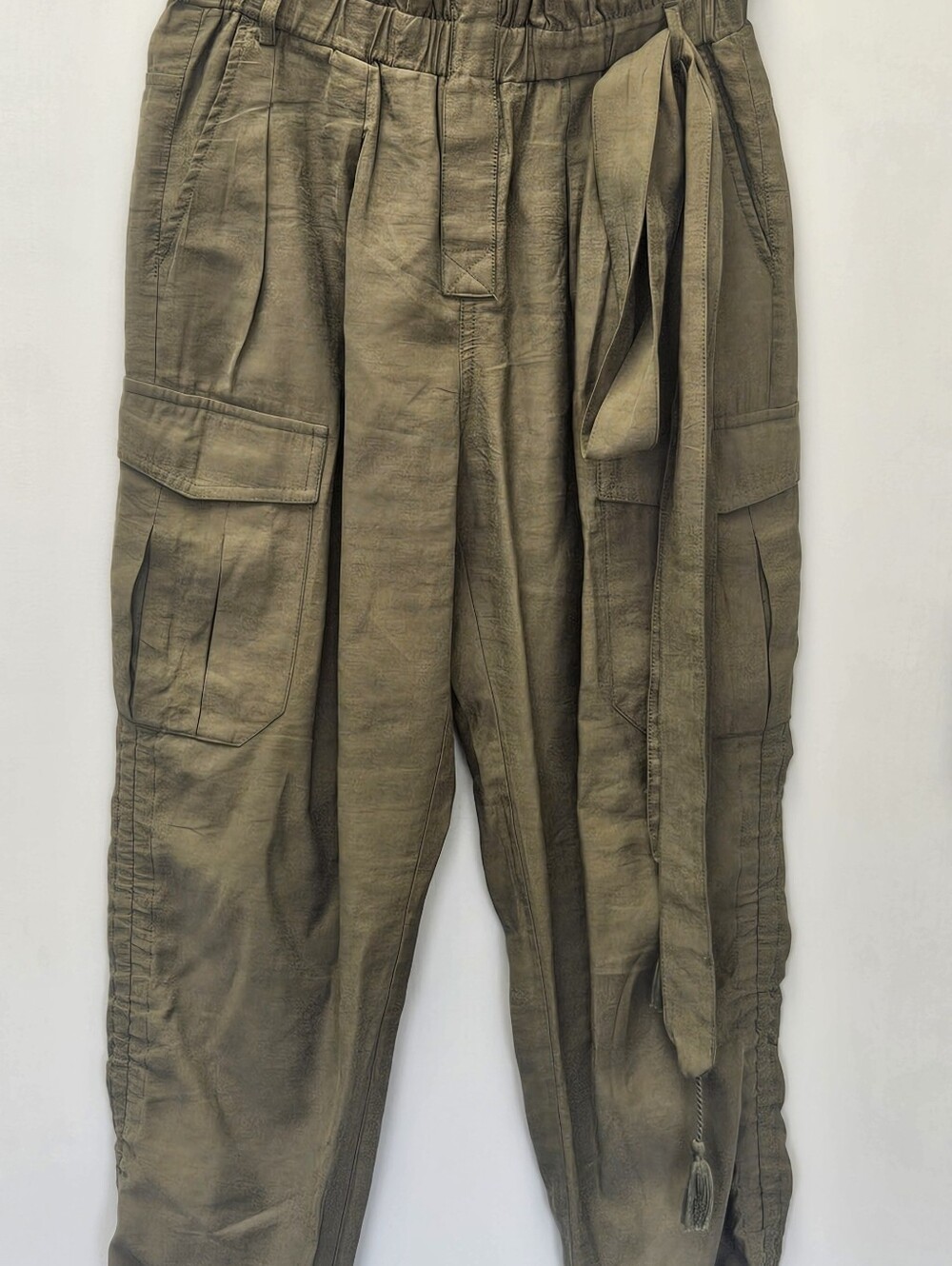 Olive Green Paperbag Waist Cargo Pants